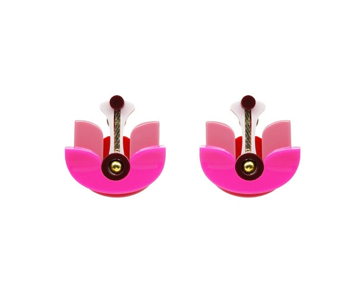 Handmade Acrylic Earring Short Lotus Flower