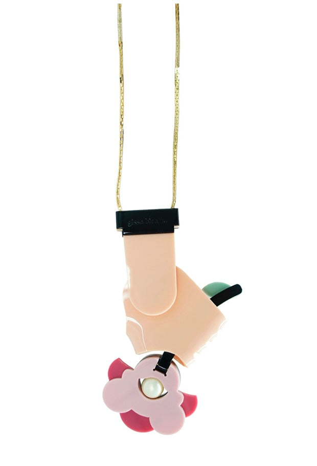 Handmade Acrylic Necklace Flower In Hand Rose