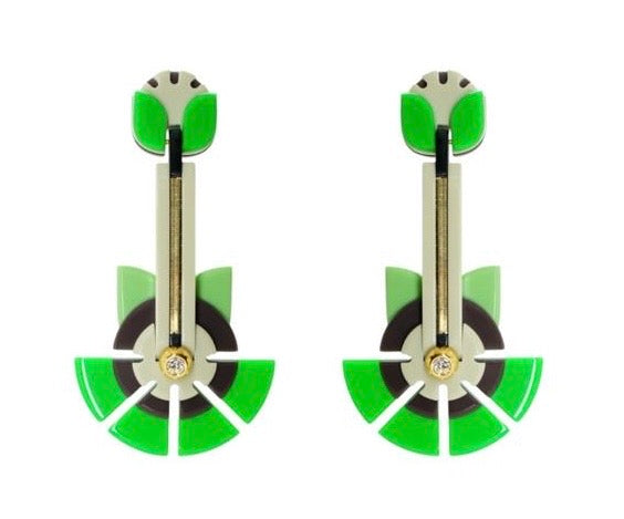 Geo Flower Earrings Green