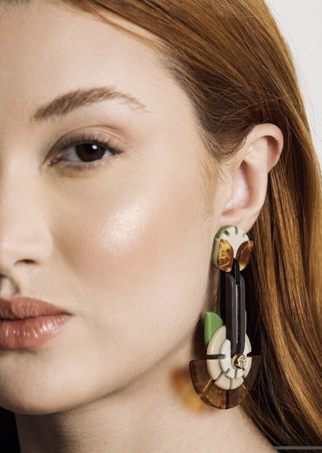 Geo Flower Earrings Green