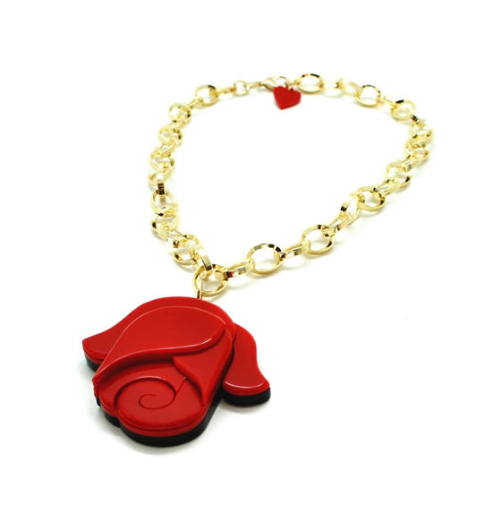 Collar de cadena de acrílico hecho a mano con rosas