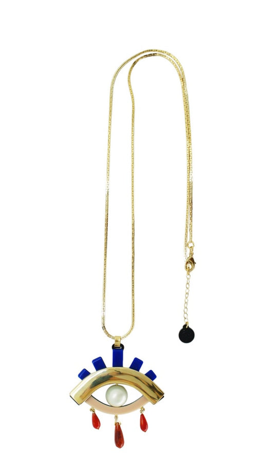 Collar acrílico hecho a mano con colgante de ojo